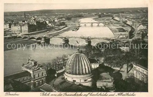 AK / Ansichtskarte Dresden Blick von Frauenkirche auf Carolabruecke und Albertbruecke Dresden