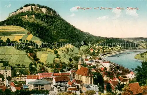AK / Ansichtskarte Koenigstein_Saechsische_Schweiz Stadt mit Festung Koenigstein_Saechsische