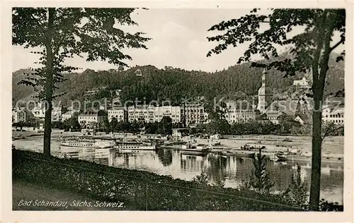 AK / Ansichtskarte Bad_Schandau Gesamtansicht mit Fluss und Anlegeplatz Bad_Schandau