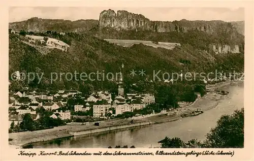 AK / Ansichtskarte Bad_Schandau Totalansicht mit Schrammsteinen Elbsandsteingebirge Bad_Schandau