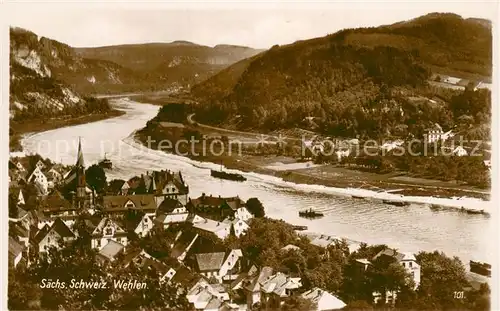 AK / Ansichtskarte Wehlen_Sachsen Teilansicht mit Fluss Wehlen_Sachsen