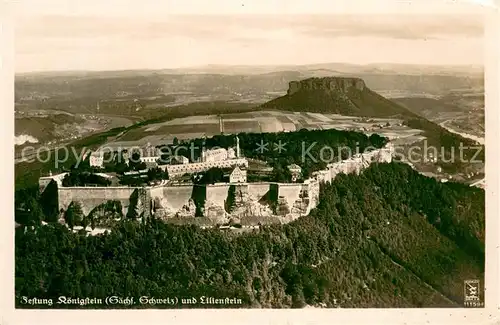 AK / Ansichtskarte Koenigstein_Saechsische_Schweiz Fliegeraufnahme Festung mit Lilienstein Koenigstein_Saechsische