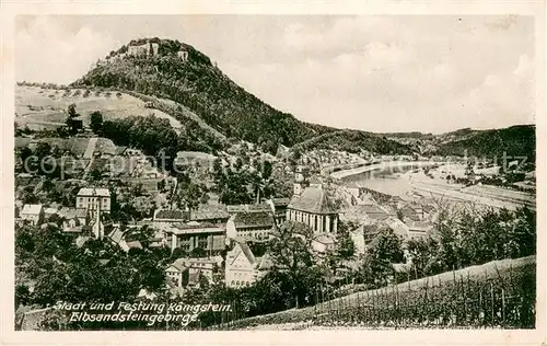 AK / Ansichtskarte Koenigstein_Saechsische_Schweiz Stadt mit Festung Elbsandsteingebirge Koenigstein_Saechsische