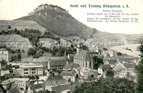 AK / Ansichtskarte Koenigstein_Saechsische_Schweiz Stadt mit Festung Koenigstein_Saechsische