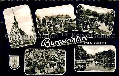 AK / Ansichtskarte Burgsteinfurt Rathaus Fuerstl. Schloss Knueppelbruecke im Bagno Luftbild See Burgsteinfurt