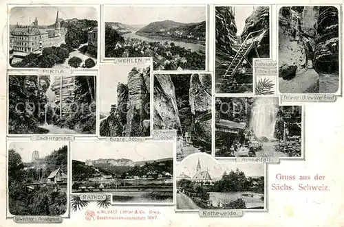 AK / Ansichtskarte Rathewalde Wehlen Pirna Rathewalde Rathen Z.Schirrgrund Bastei Amselfall Rathewalde