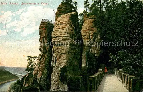 AK / Ansichtskarte Bastei_Saechsische Schweiz Basteibruecke und Felsen Bastei_Saechsische Schweiz