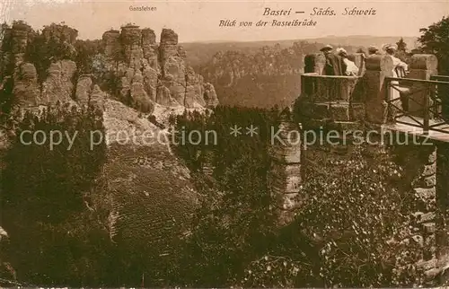 AK / Ansichtskarte Bastei_Saechsische Schweiz Blick von der Basteibruecke Gansfelsen Bastei_Saechsische Schweiz