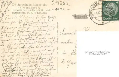 AK / Ansichtskarte Frankenberg_Sachsen Erholungsheim Luetzelhoehe  Frankenberg Sachsen