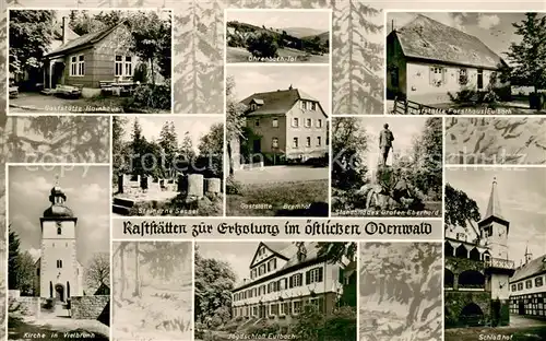 AK / Ansichtskarte Vielbrunn Gaststaetten zur Erholung Ohrenbachtal Steinerne Sessel Kirche Jagdschloss Eulbach Schlosshof Vielbrunn