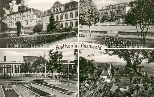AK / Ansichtskarte Bad_Koenig_Odenwald Schloss Kurgarten Sanatorium Ortsansicht mit Kirche Bad_Koenig_Odenwald