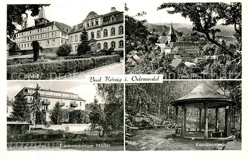 AK / Ansichtskarte Bad_Koenig_Odenwald Schloss Ortsansicht mit Kirche Kursanatorium Karolinengruen Bad_Koenig_Odenwald