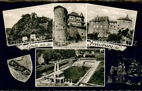 AK / Ansichtskarte Freusburg Pension Gasthof Ache Burg Freibad Wappen Freusburg