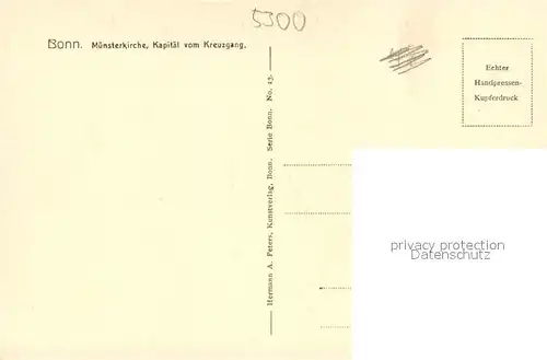 AK / Ansichtskarte Bonn_Rhein Muensterkirche Kapitael vom Kreuzgang Handpressen Kupferdruck Bonn_Rhein