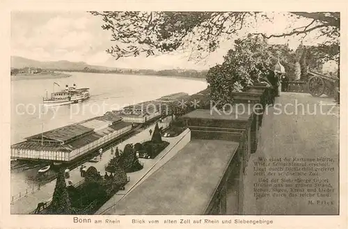 AK / Ansichtskarte Bonn_Rhein Blick vom alten Zoll auf Rhein und Siebengebirge Fluss Badeanstalten Dampfer Bonn_Rhein
