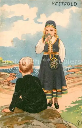 AK / Ansichtskarte Vestfold_Region_Norwegen_Norge Trachtenkinder 