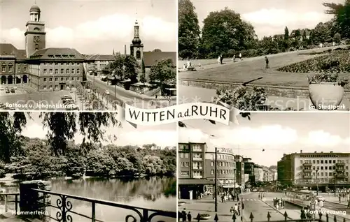 AK / Ansichtskarte Witten_Ruhr Stadtpark Rathaus Johanniskirche Hammerteich Marktkreuzung mit Strassenbahn Witten Ruhr