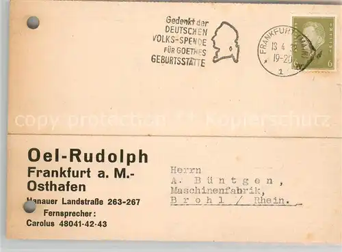 AK / Ansichtskarte Frankfurt_Main Oel Rudolph Industrie Geschaeftskorrespondenz Frankfurt Main