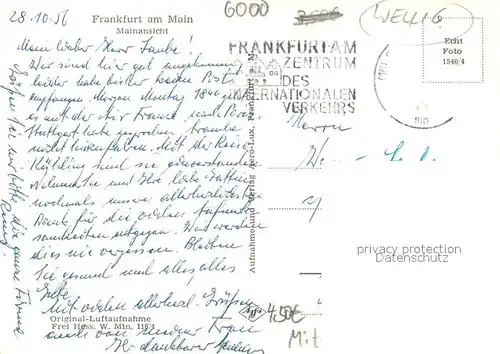 AK / Ansichtskarte Frankfurt_Main Stadtpanorama Blick ueber den Main Frankfurt Main