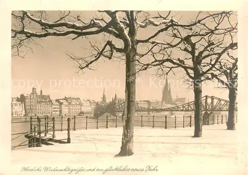 AK / Ansichtskarte Frankfurt_Main Weihnachts  und Neujahrskarte Winterpanorama Blick zum Dom Arlepo Karte Frankfurt Main