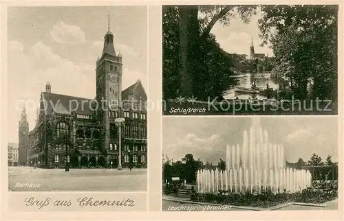 AK / Ansichtskarte Chemnitz Rathaus Schlossteich Leuchtspringbrunnen Chemnitz