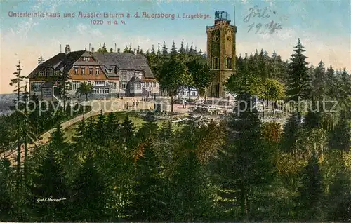 AK / Ansichtskarte Eibenstock Unterkunftshaus und Aussichtsturm Auersberg Eibenstock