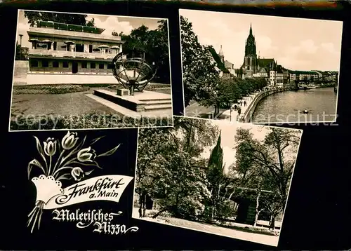 AK / Ansichtskarte Frankfurt_Main Malerisches Nizza mit Sonnenuhr Uferpromenade Kirche Frankfurt Main