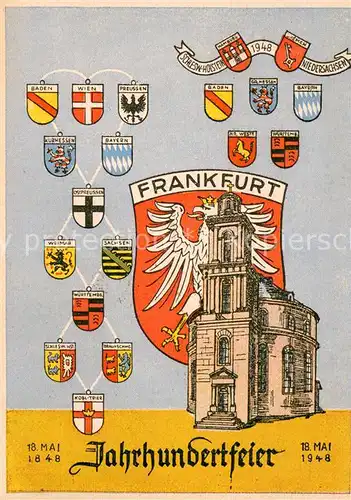 AK / Ansichtskarte Frankfurt_Main Jahrhundertfeier Kirche Wappen Stempel Kuenstlerkarte Frankfurt Main
