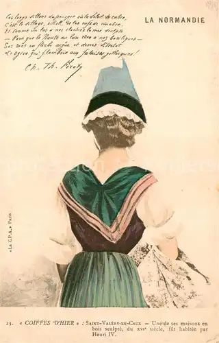 AK / Ansichtskarte Saint Valery en Caux Coiffes dHier Une de ses maisons en bois sculpte Saint Valery en Caux