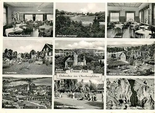 AK / Ansichtskarte Huebender Haus Idel Liegewiese Garten Wochenendhaus Schloss Homburg Wiehl Freibad Tropfsteinhoehle Huebender