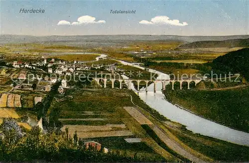 AK / Ansichtskarte Herdecke_Ruhr Totalansicht mit Bruecke Herdecke Ruhr