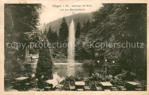 AK / Ansichtskarte Hagen_Westfalen Restaurantterrasse mit Blick auf Bismarckturm Hagen_Westfalen