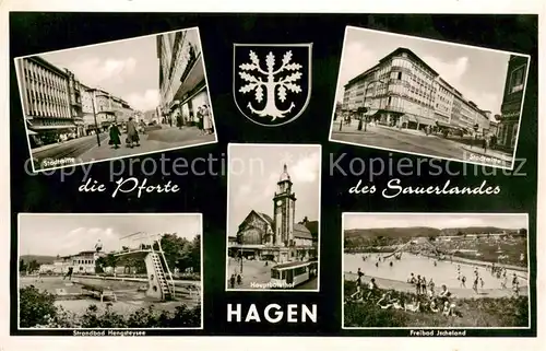 AK / Ansichtskarte Hagen_Westfalen Stadtmitte Freibad Ischeland Strandbad Hengsteysee Hagen_Westfalen