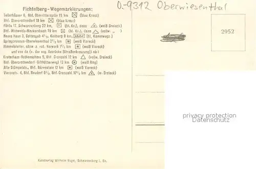 AK / Ansichtskarte Oberwiesenthal_Erzgebirge Rundschau Fichtelberg Wegemarkierungen Oberwiesenthal Erzgebirge