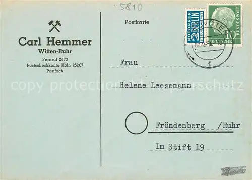 AK / Ansichtskarte Witten_Ruhr Carl Hemmer Handwerk Witten Ruhr