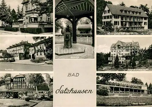 AK / Ansichtskarte Bad_Salzhausen Park Cafe Kurhaus Brunnen Badehaus Muettergenesungsheim Ernst Ludwig Heim Saline Bad_Salzhausen