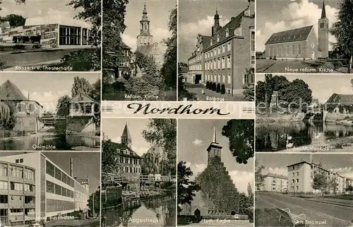 AK / Ansichtskarte Nordhorn Konzert  und Theaterhalle Kirche Rathaus Oelmuehle Muehlenkolk Wohnsiedlung Nordhorn