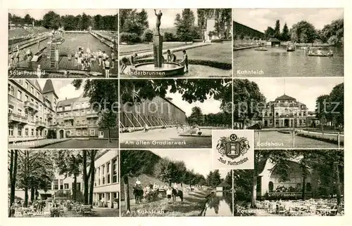 AK / Ansichtskarte Bad_Rothenfelde Sole Freibad Brunnen Kahnteich Kurhaus Badehaus Gradierwerk Kurgarten Konzertgarten Kurort Teutoburger Wald Bad_Rothenfelde