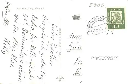 AK / Ansichtskarte Weidenau_Sieg Stadtbad Weidenau Sieg