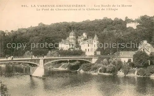 AK / Ansichtskarte La_Varenne Chennevieres Le Bords de la Marne Le Pont de Chennevieres et le Chateau de l Etape La_Varenne Chennevieres