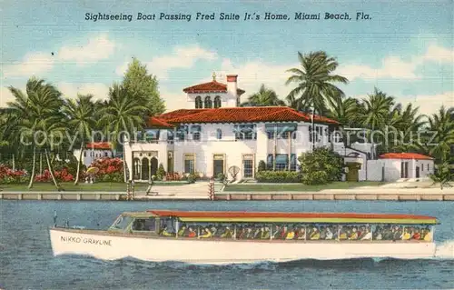 AK / Ansichtskarte Miami_Beach Sightseeing Boat Passing Fred Snite Jrs Home 