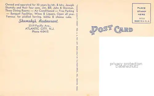 AK / Ansichtskarte Atlantic_City_New_Jersey Shumskys Restaurant 