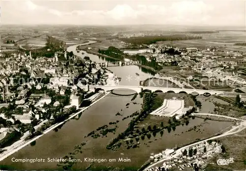AK / Ansichtskarte Kitzingen_Main Campingplatz Schiefer Turm Fliegeraufnahme Kitzingen Main