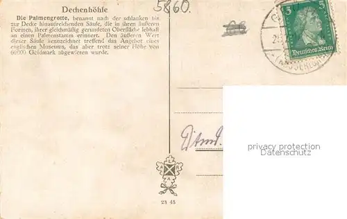 AK / Ansichtskarte Dechenhoehle_Iserlohn Palmengrotte 