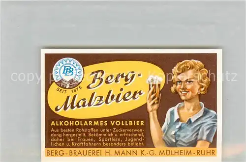 AK / Ansichtskarte Muelheim_Ruhr Berg Brauerei H.Mann K. G. Muelheim Ruhr