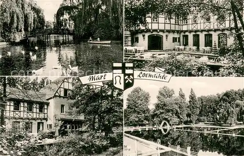 AK / Ansichtskarte Marl_Westfalen Loemuehle Teilansichten Teich mit Schwaenen Gasthaus Terrasse Badestaette Marl_Westfalen