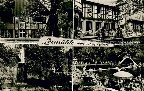AK / Ansichtskarte Marl_Westfalen Loemuehle Schwimmbad Garten Terrasse Gaststaette Marl_Westfalen