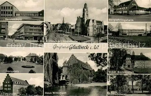 AK / Ansichtskarte Gladbeck Berglehrlingsheim Maedchen Gymnasium Haus Wittringen Hochstrasse Jovy Platz Berufsschule Gladbeck