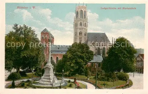 AK / Ansichtskarte Muenster_Westfalen Ludgerikirche mit Mariensaeule Muenster_Westfalen