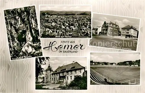 AK / Ansichtskarte Hemer Gesamtansicht Stadion Haus Hemer Felsenmeer Kapelle Hemer
